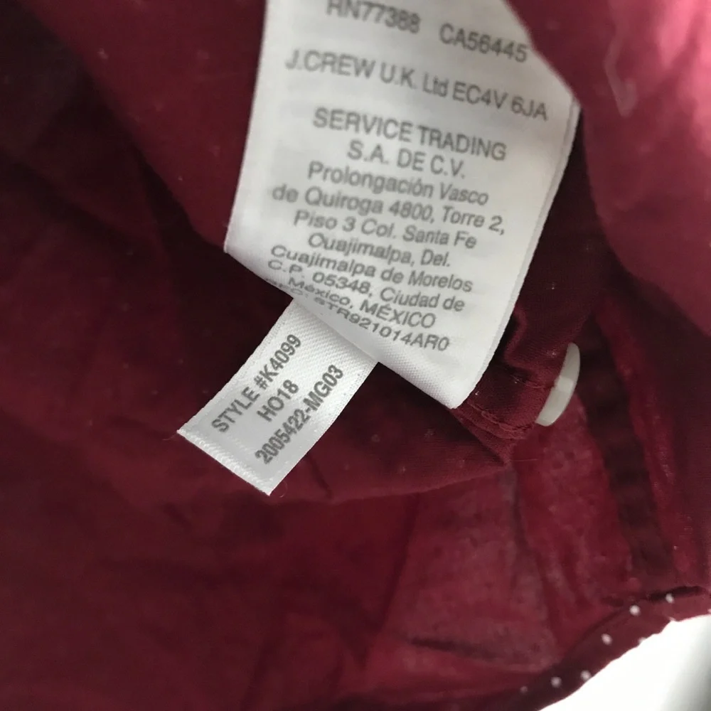 J CREW BURGUNDY DRESS SHIRT LONG SLEEVE BUTTON SLIM UNTUCK WOMENS LARGE